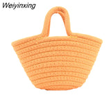 Weiyinxing 2023 Casual Solid Color Woven Bag Women Small Tote Straw Bag Beach Vacation Travel Shopping Shopper Handbag Female Open Bag