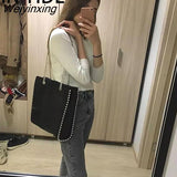 Weiyinxing Chains Rivet Large Capacity Tote Designer Bead Women Shoulder Bags Luxury PU Leather Messenger Bag Lady Big Bucket Purses