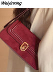 Weiyinxing Vintage Elegant Red Shoulder Bag for Women Gentle Designer Handbag Small Lipstick Retro Purse Square Female Wedding Bag 911
