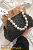 Weiyinxing Weave Straw Shoulder Bag for Women 2023 Summer Wooden Top Handle Clip Bag Luxury Designer Handbags Trend Female Handbag