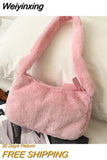 Weiyinxing Design Women Soft Plush Hobos Shoulder Bags Winter Furry Ladies Clutch Purse Handbag Fashion Female Underarm Bag