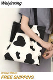 Weiyinxing Cow Pattern Women Canvas Handbags Fashion Korean Ladies Reusable Shopping Bags Large Capacity Student Book Shoulder Bag