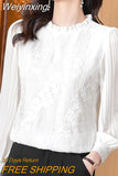 Weiyinxing Sleeve Blouse Women White Lace Chiffon Blouse Shirt Tops Women Blusas Mujer De Moda 2023 Blouses Shirts Blusa Camisas E159