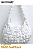 Weiyinxing Ruched Oversized Women Shoulder Bags Designer Quilted Padded Crossbody Bag Large Capacity Nylon Tote Big Shopper Purses
