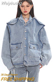 Weiyinxing Large Pocket Vintage Denim Jacket Streetwear Long Sleeve Cool Coat For Women Oversize 2023 Spring Y2k Clothes 5R1112