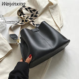 Weiyinxing Designer Wide Strap Bucket Small Women Handbags Autumn 2023 Fashion Simple Large Capacity Ladies Shoulder Crossbody Bags