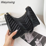 Weiyinxing Pattern Half-Moon Design Leather Crossbody Bags For Women Simple Style Ladies Vintage Trend Armpit Shoulder Handbags