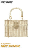 weiyinxing Rattan Box Straw Bags Wicker Woven Women Handbags Handmade Shoulder Crossbody Bags Summer Beach Small Purses Famade Bag