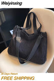 Weiyinxing Soft Corduroy Handbags For Women Shoulder Side Bag Vintage Large Shopper Shopping Bags Zipper Tote 2023 Fashion Versatile