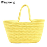 Weiyinxing 2023 Casual Solid Color Woven Bag Women Small Tote Straw Bag Beach Vacation Travel Shopping Shopper Handbag Female Open Bag