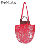 Weiyinxing Hollow Fishnet Women Handbags Designer Mesh Shoulder Crossbody Bags Handmade Rope Woven Beach Bag Large Tote Purses 2023