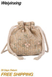 Weiyinxing Small Shoulder Bags Women Beach Straw Woven Flower Embroidery Bags Ladies Lace Crossbody Handbags for Travel