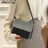 Weiyinxing Bag Female Shoulder Bag Women Bag Handbag Purse Retro PU Leather Houndstooth Fashion 2023 New All-match Contrast Color