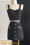 Weiyinxing Street Small Fragrance Tweed Two Piece Set For Women Vest Tops + Bodycon Skirt Suits Summer HotSweet Sexy 2 Piece Outfits