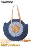 Weiyinxing Rattan Women Shoulder Bags Circle Straw Handbags Big Capacity Handmae Summer Tote Lady Round Bohemian Beach Treval Sac