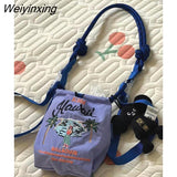 Weiyinxing Retro Hawaiian Vacation Embroidered Eco-friendly Mini Mini Bag Cartoon Tote Bag Nylon Pouch Bags for Women Tote Bag