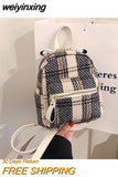 weiyinxing 2023 Winter Plaid Nylon Women Backpack New Korean Students Small Schoolbag Campus Stripe Style Fashion Girls Travel Bags