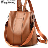 Weiyinxing leather backpack women vintage shoulder bag ladies high capacity travel backpack school bags girls mochila feminina