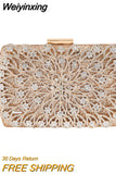 Weiyinxing Wedding Clutch Purse Luxury Women Handbag Design Party Shoulder Bag Flower Hollow Out Pattern Ladies Evening Night Bag
