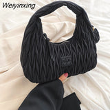 Weiyinxing Handbags Fashion Woman's Satchel Bag Pleated Designer Women Bags 2023 Trend Embroidered Thread Crescent Bags For Women