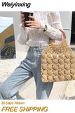 Weiyinxing wooden handle rattan women handbags wicker woven hollow lady large tote casual summer beach straw bag travel big purses