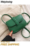 Weiyinxing Color Simple Women Saddle Bag Green PU Leather Crossbody Shoulder Bags 2023 Winter Fashion Luxury Women Handbags and Purse