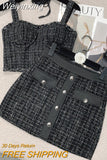 Weiyinxing Quality Small Fragrant Tweed Two Piece Set Women Sexy Sling Tank Crop Top + Skirt Suit Female Y2k Streetwear 2 Piece Sets