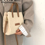 Weiyinxing YIDE Women Winter Shoulder Bag Wool Warm Soft Autumn Ins Square Cross-body Portable Casual Beige Khaki Girl Preppy Style