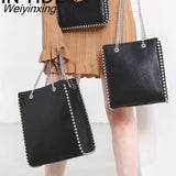 Weiyinxing Chains Rivet Large Capacity Tote Designer Bead Women Shoulder Bags Luxury PU Leather Messenger Bag Lady Big Bucket Purses