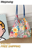 Weiyinxing New Style Fashion Vintage Floral Cotton Fabric Shoulderbage for Women Large Casual Capacity Shopping Tote Bags Hand Bag