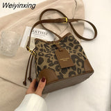 Weiyinxing YIDE New Retro Leopard PU Leather Bucket bag Crossbody Bags Handbag Women Shoulder Purses Female Luxury Brand 2023 Fashion