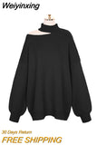 Weiyinxing Knitted Sweater Women Halter Turtleneck Knitt Winter Jumper Korean Pullover Cold Shoulder Clothes Loose Outerwear V966