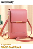 Weiyinxing Leather Female Shoulder Bag Double Zipper Women Messenger Bag Portable with Card Slot Smooth Phone Case for Shopping Trip