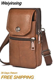 Weiyinxing Men Leather Waist Bag Large Capacity Belt Bag Brown Shoulder Bags Crossbody Bags Multi-layer Buckle Mobile Phone Bag Bum Pouch