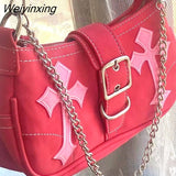 Weiyinxing Sweet Cool Pink Heart Shoulder Bag Y2k Messenger Bag Handbag Coin Purse Large Capacity Cute Side Bag Commuter Women's Bag