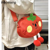 Weiyinxing Cute Cartoon Happy Tomato Messenger Bag Canvas Student Tote Bag Shoulder Bags Woman Bag·Crossbody Bag Purse