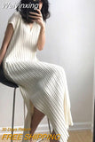 Weiyinxing Casual Knitted Long Dress Spring Summer Loose Sweater Dress Women V-Neck Striped Ribbed Dresses Holiday Beach Robe P629