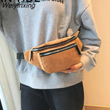 Weiyinxing Women Corduroy Waist Bag Ladies Designer Canvas Fanny Pack Fashion Brown Money Phone Chest Banana Bag Female Bum Belt Bags phone