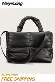 Weiyinxing Leather Padded Tote Bag for Women Designer Quilted Handbags Luxury Soft Pu Shoulder Bags Down Cotton Winter Bag Big 2023