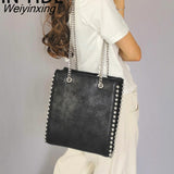 Weiyinxing Chains Rivet Large Capacity Tote Designer Bead Women Shoulder Bags Luxury PU Leather Messenger Bag Lady Big Bucket Purses