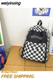 weiyinxing New Letter Printing Women Backpack Female Cool Nylon Travel Bag Fashion Plaid Portable Schoolbag College Girls Bookbag