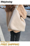 Weiyinxing Lamb Faux Fur Ladies Shoulder Bag Solid Color Soft Fluffy Plush Women Messenger Bags Large Capacity Female Casual Tote