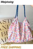 Weiyinxing New Style Fashion Vintage Floral Cotton Fabric Shoulderbage for Women Large Casual Capacity Shopping Tote Bags Hand Bag
