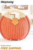 Weiyinxing Shell Round Wicker Woven Women Handbags Designer Rattan Lady Shoulder Crossbody Bags Casual Summer Beach Straw Bag Purse