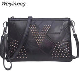 Weiyinxing Women's Rivet Shoulder Bag Black PULeather Crossbody Bag Enveloped Daily Small Messenger Bags Shopping Lady Handbag