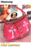 Weiyinxing Cool Women's Underarm Bag Hot Girls Pink Shoulder Bags Messenger Bag Retro Design Female Chain Purse Armpit Handbags