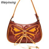 Weiyinxing Shoulder Bag Pu Leather Lace Straps Butterfly Women Bag Handbag Chain Underarm Bag Tote Bags Purses Handbags Little Bag
