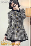 Weiyinxing Winter French Vintage Small Fragrance Dresses For Women Houndstooth Single Breasted Slim Waist Elegant Mini Pleated Dress