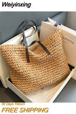 Weiyinxing Design Women Straw Woven Tote Bags New Fashion Beach Shoulder Bag Summer Casual Large Capacity Handbags Simple Shopping