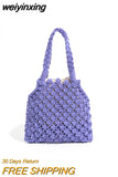 weiyinxing Hollow Rope Woven Women Handbag Casual Finshnet Shoulder Bags Handmade Summer Beach Small Tote Female Bali Shopper Purse